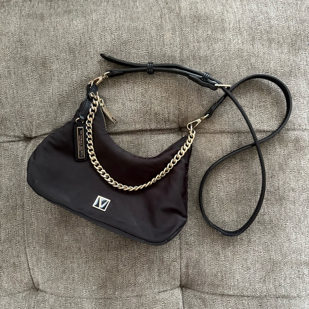 Victoria's Secret Black Shoulder Bag with Gold Accents